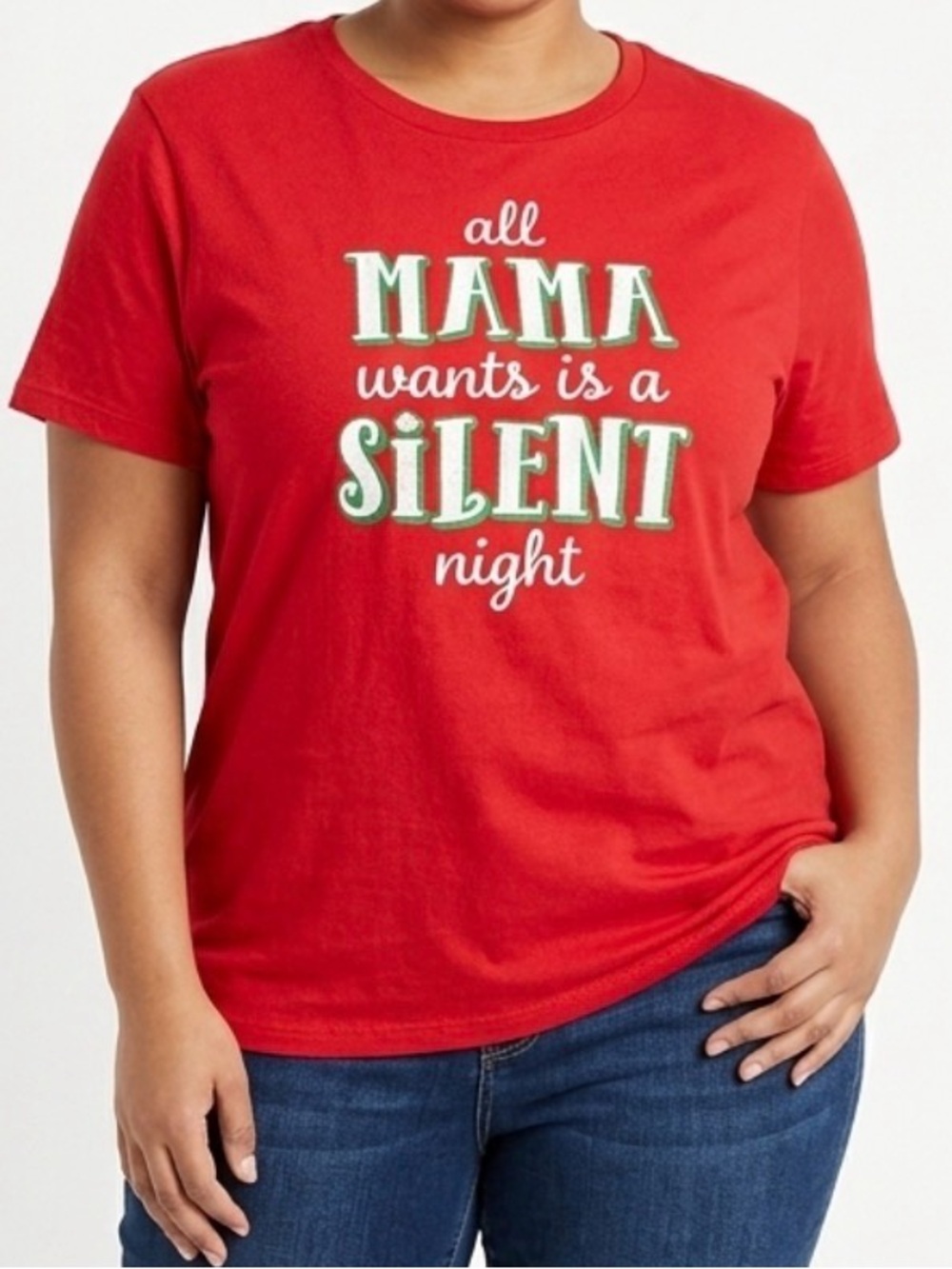 Holiday Time Red 'All Mama Wants Is A Silent Night' Graphic Tee Sz-XXL (20) HH8